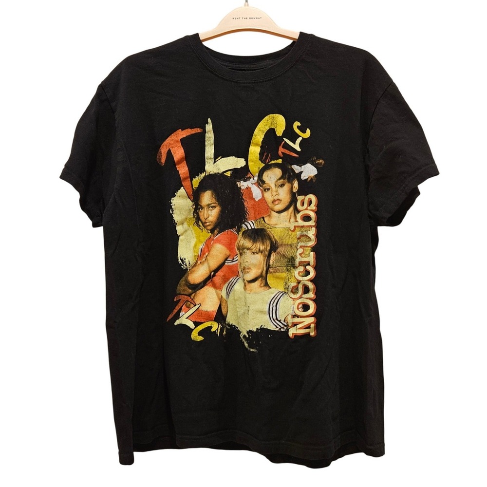 TLC No Scrubs Graphic T-Shirt Mens Black Short Sleeve 90s R&B Music Band Tee L
